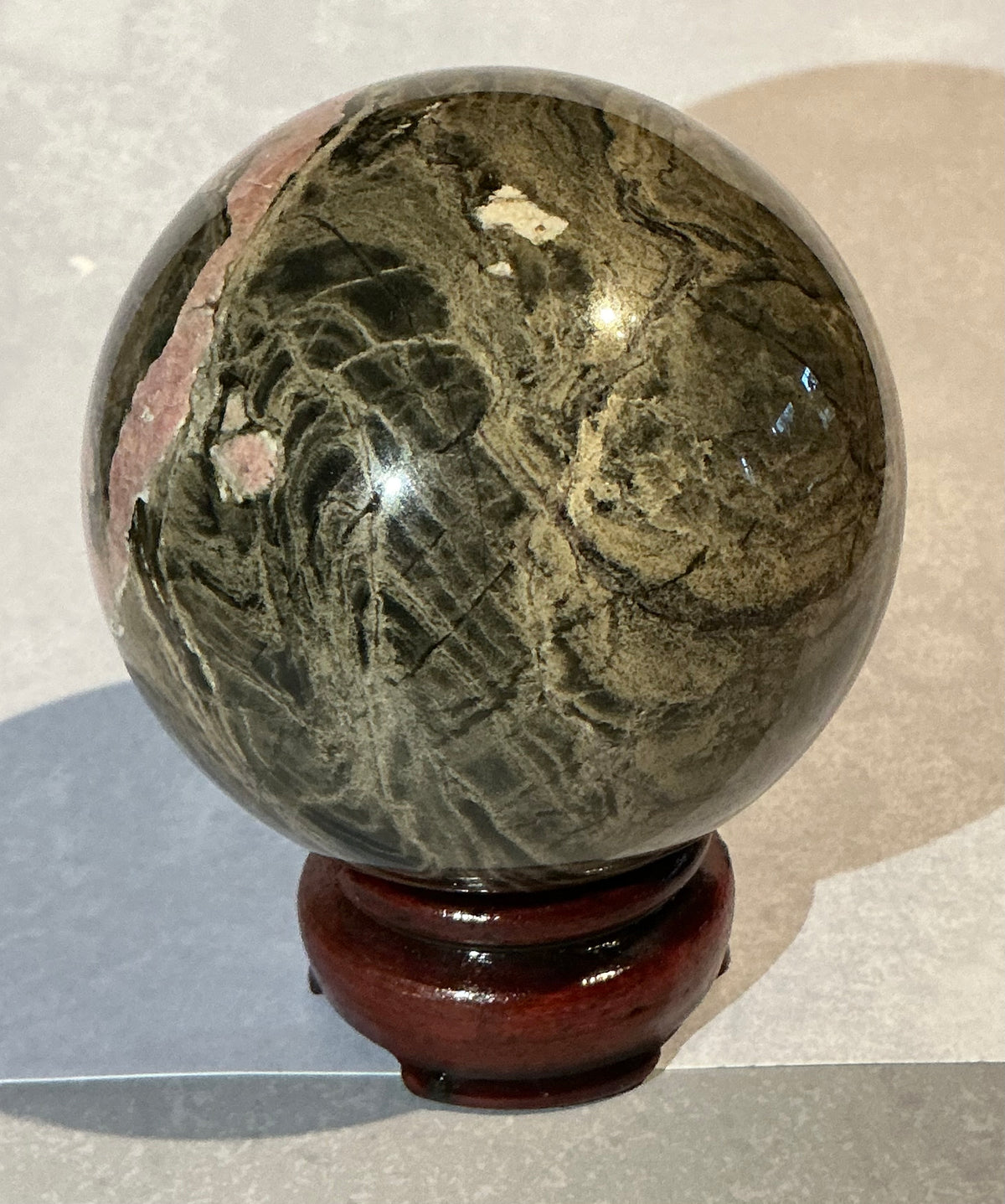XL 78mm Natural Rhodonite Sphere- One of a Kind!