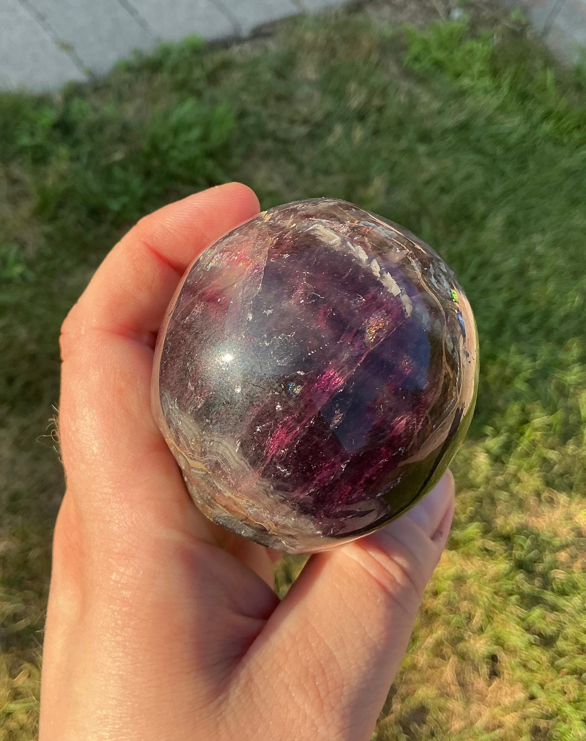 Rare Dark Purple Fluorite Skull with Rainbow Flashes and Natural Inclusions