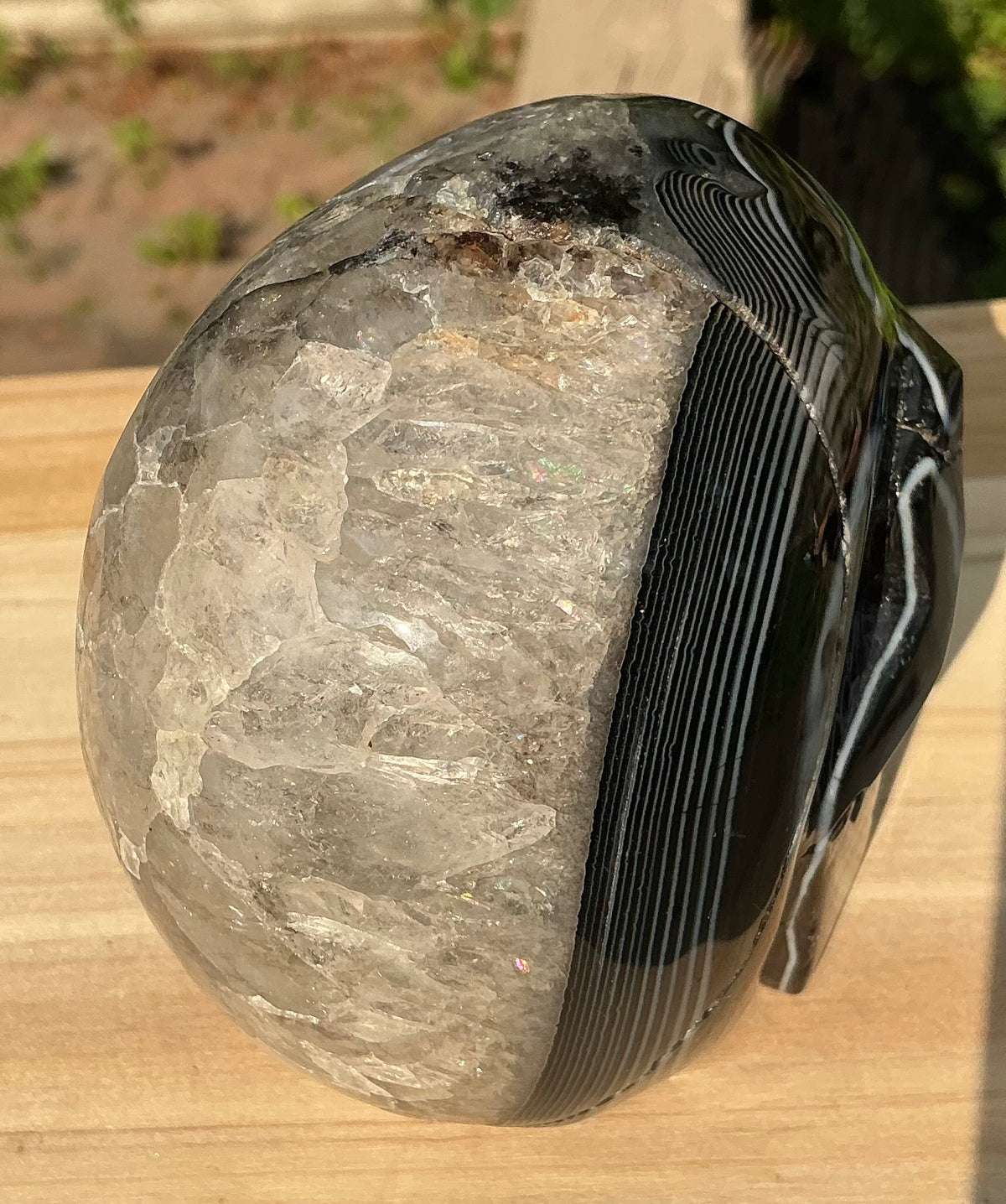 Unique Black Banded Agate Skull 1.5 lbs