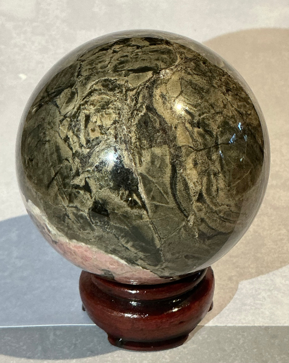 XL 78mm Natural Rhodonite Sphere- One of a Kind!