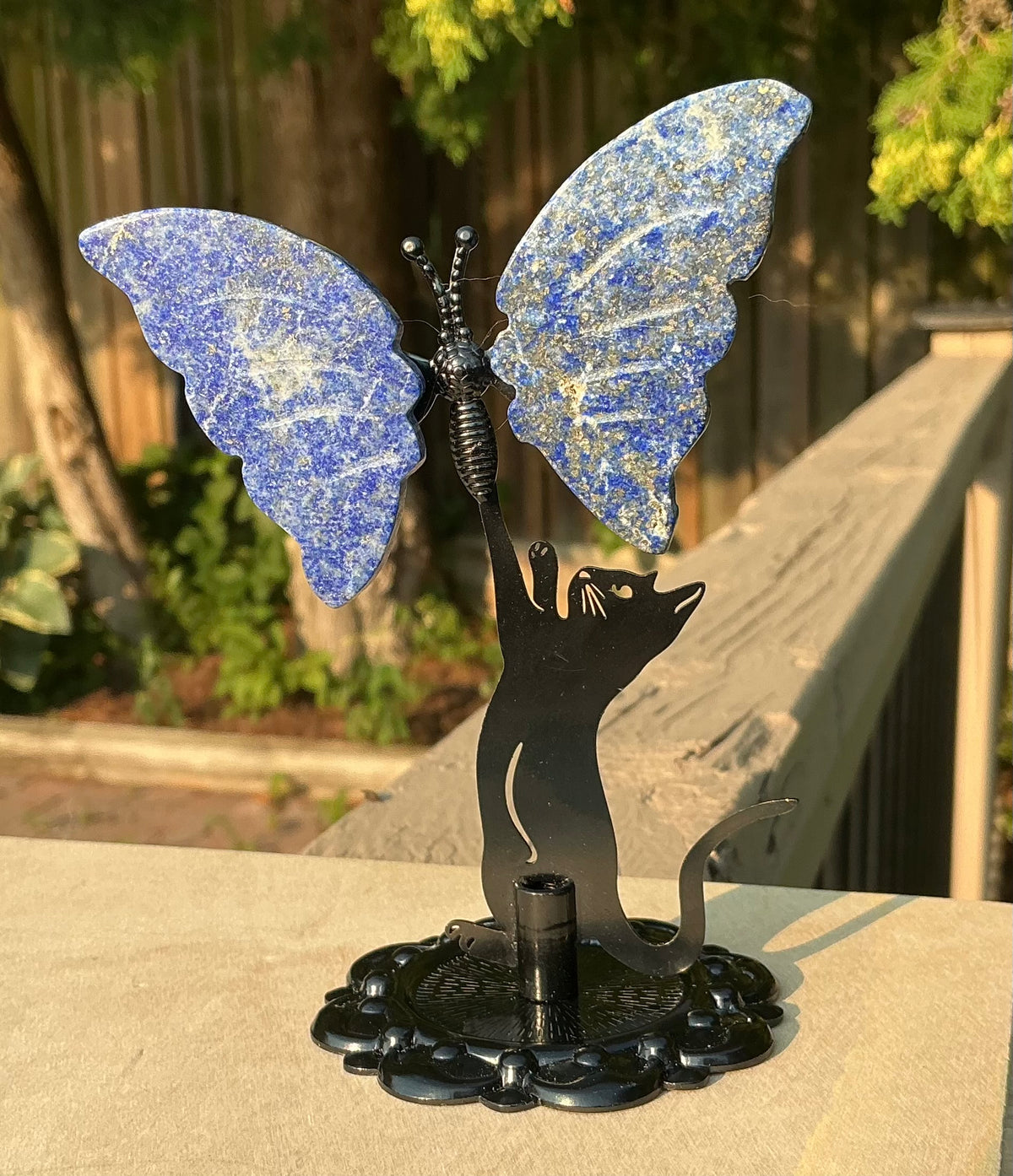 Cat Reaching for Crystal Butterfly Standing Decoration