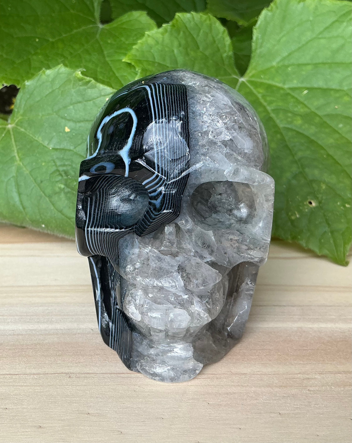 Unique Black Banded Agate Skull 1.5 lbs