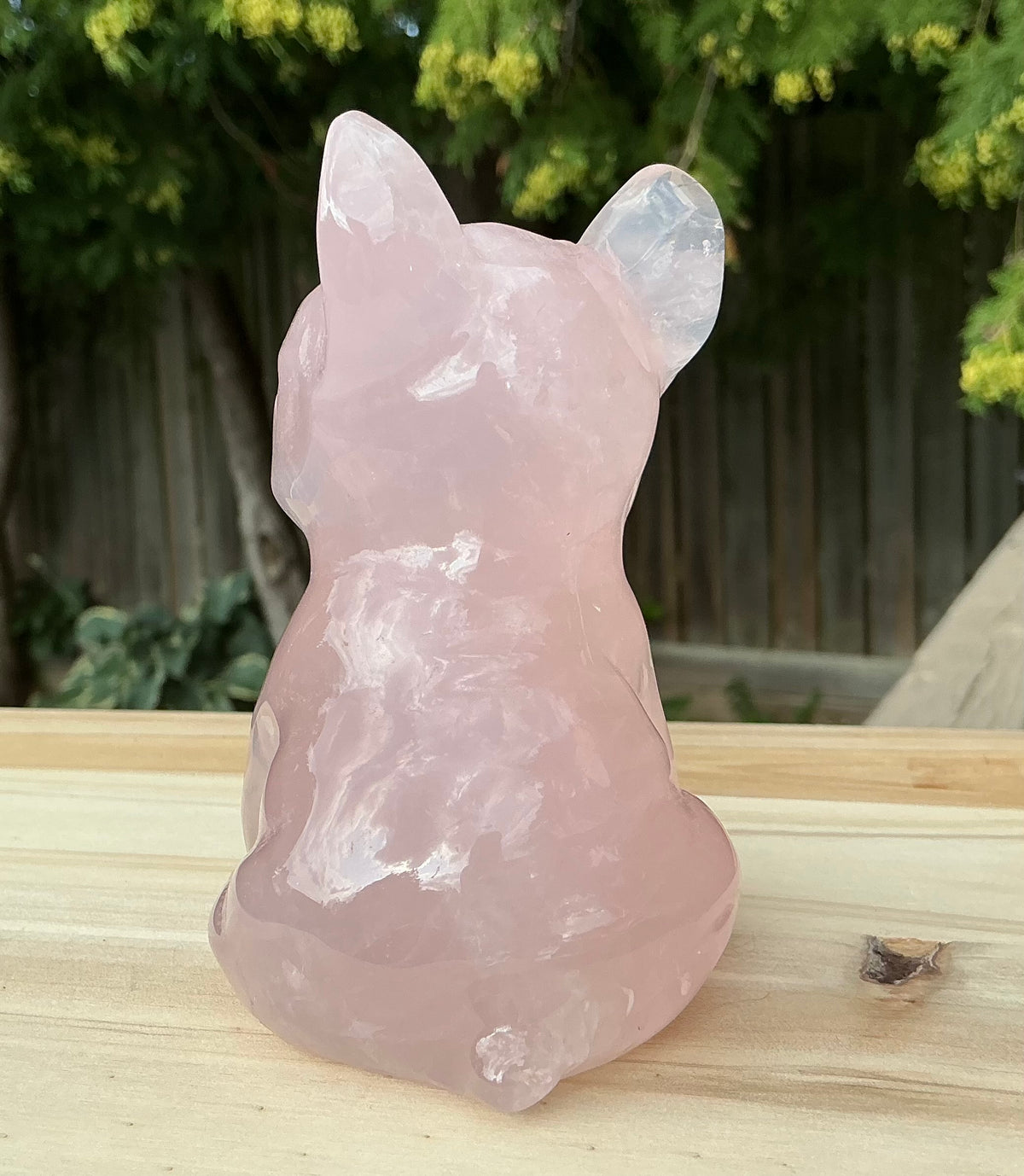 Adorable Natural Rose Quartz French Bulldog Carving