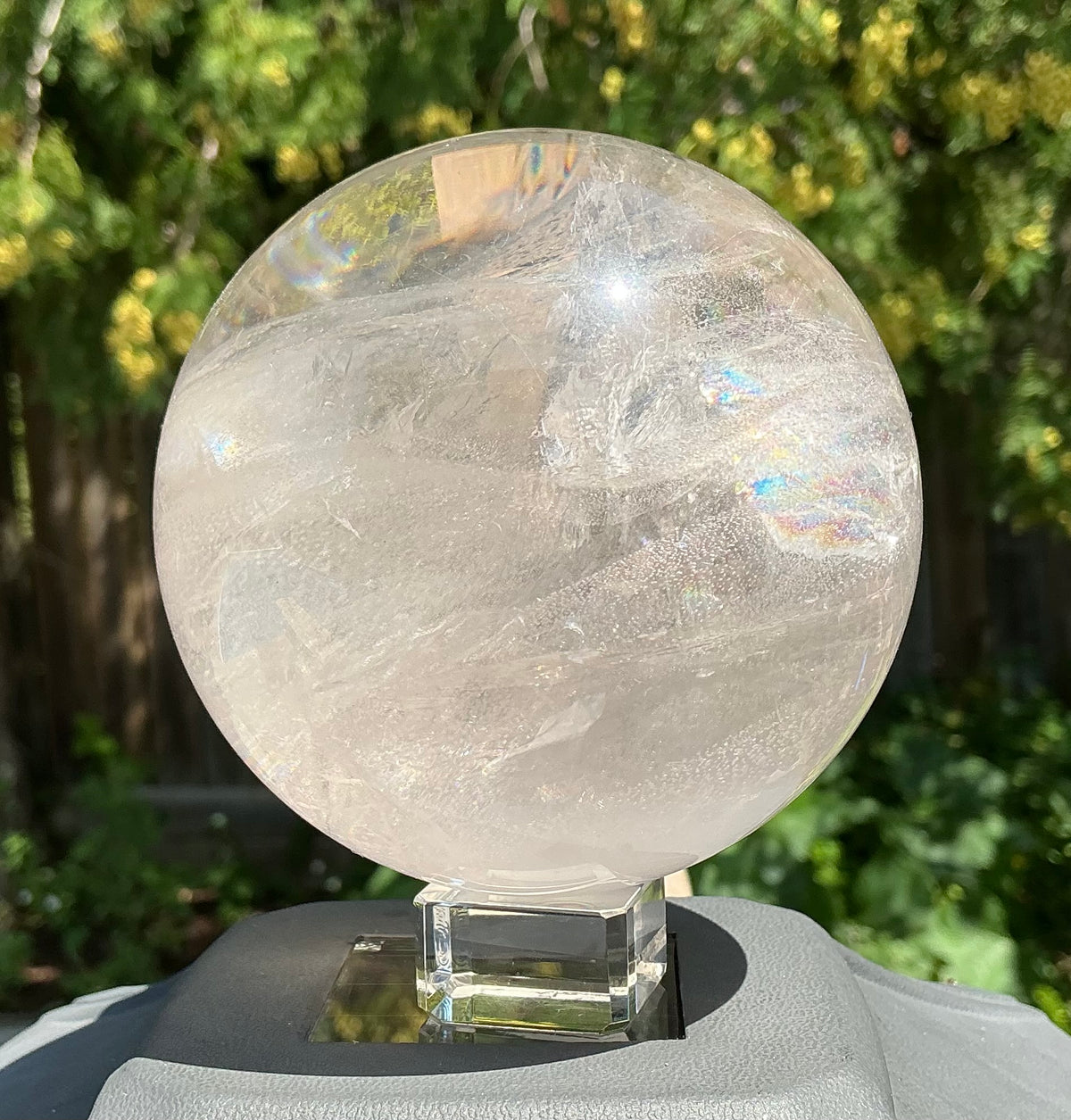 Natural Large Clear Quartz Sphere- Phantom Bands and Rainbows!