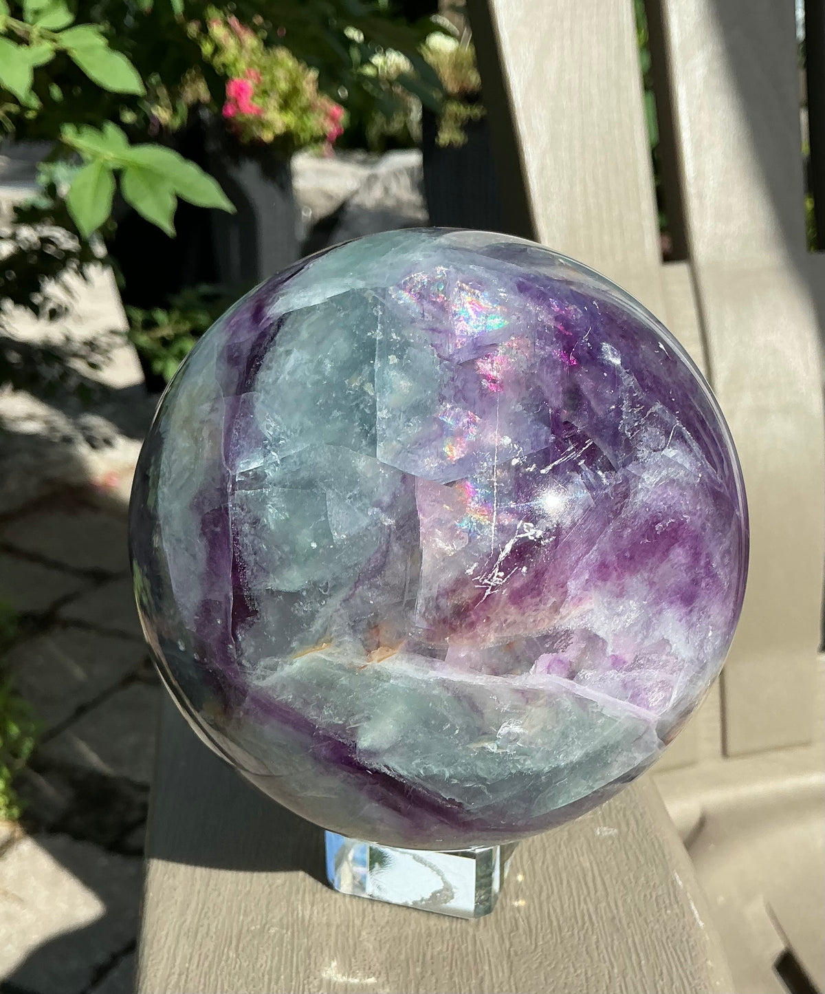 Huge Natural Fluorite Sphere 110mm-Zig-Zag Cubic Patterns, Rainbows!