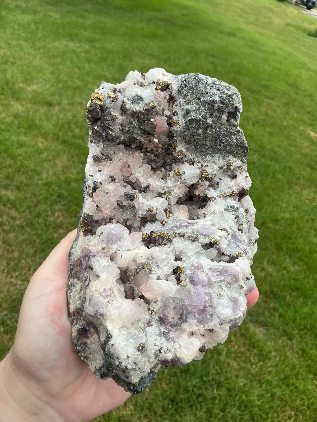 Rare Natural Multi-Mineral Specimen- Fluorite, Amethyst, Pyrite and Calcite Together!