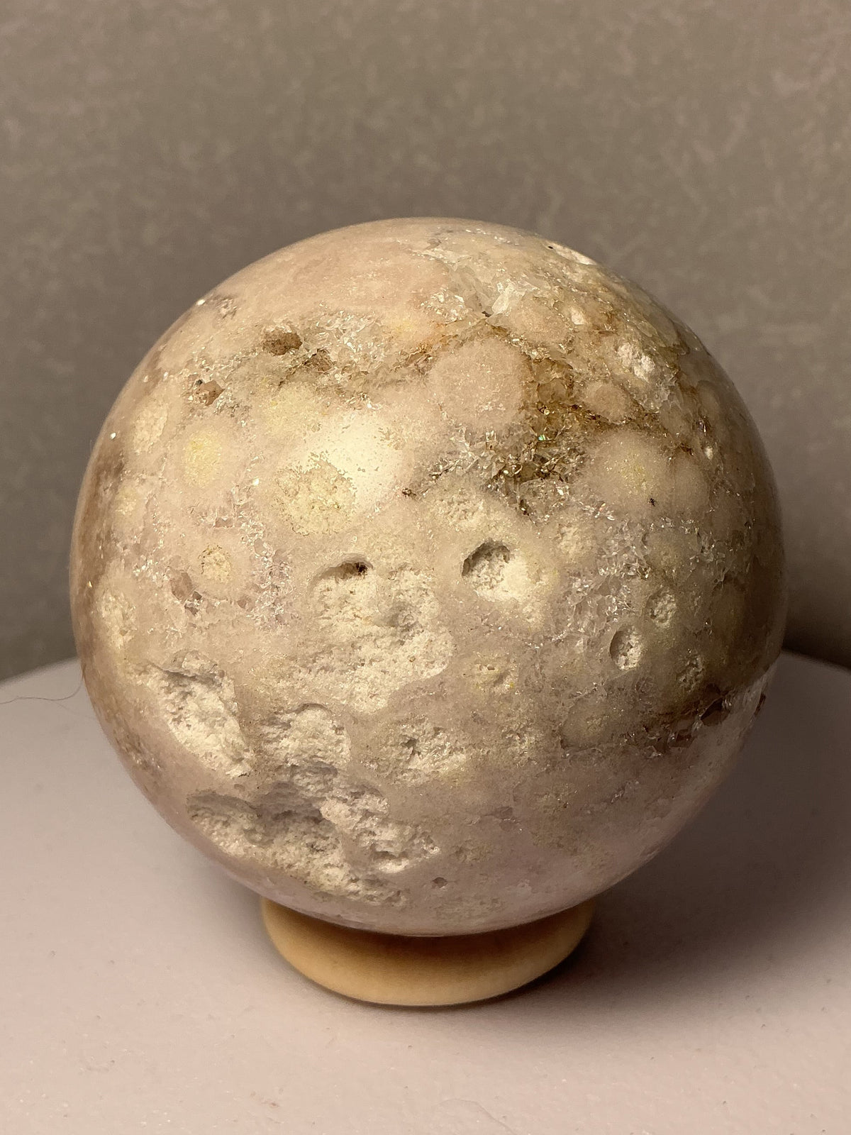 Cute Pink Amethyst/Flower Agate Sphere with Pink Druzy 56mm