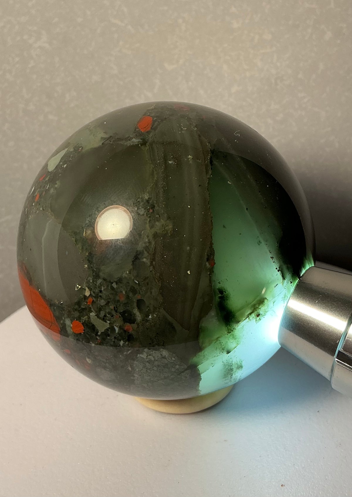 Unique African Bloodstone 68mm Sphere with Pyrite Inclusions