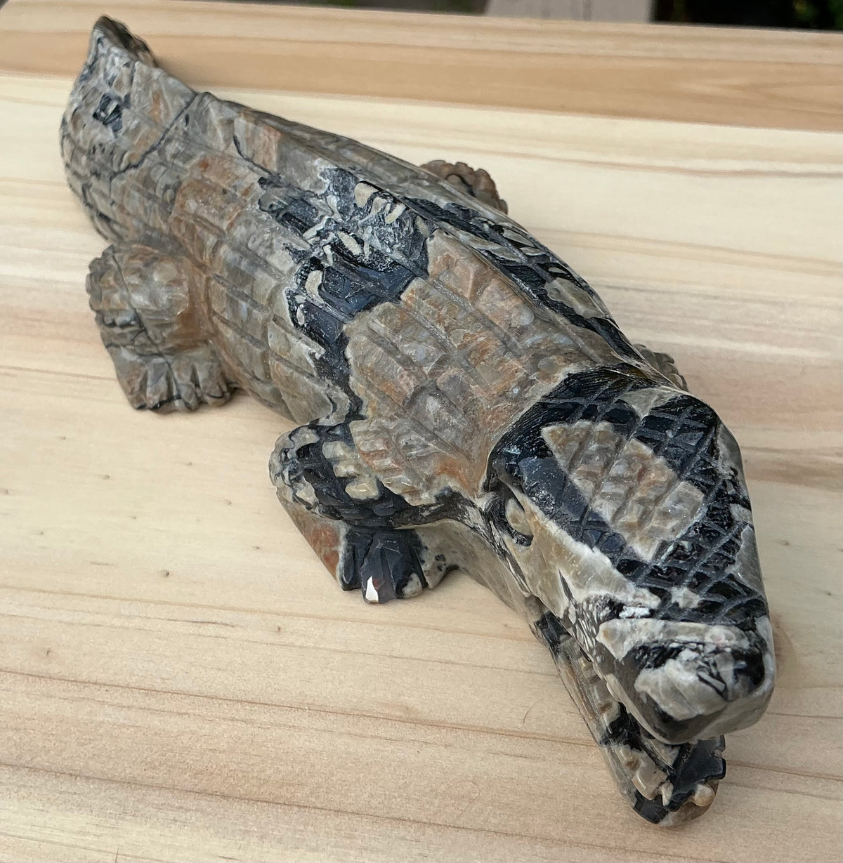 Natural Volcano Agate Crocodile/Alligator Carving