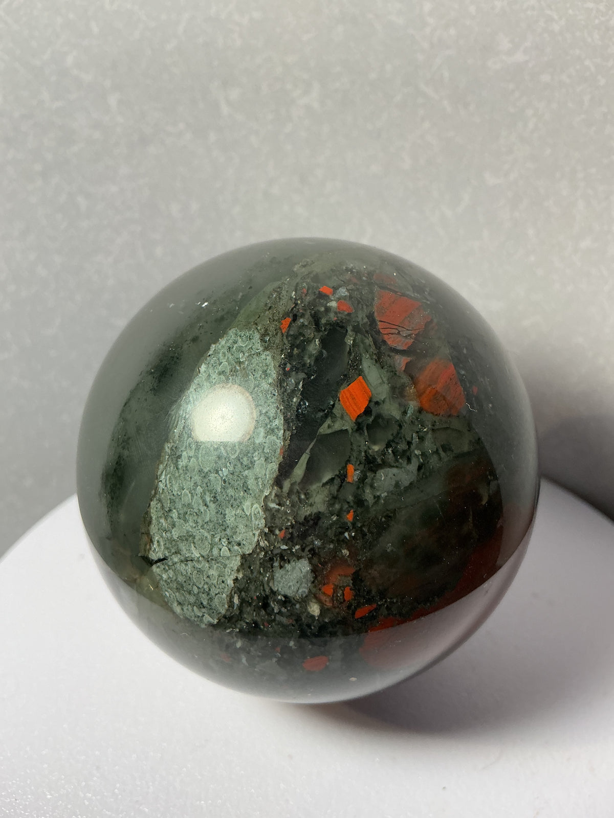 Unique African Bloodstone 68mm Sphere with Pyrite Inclusions