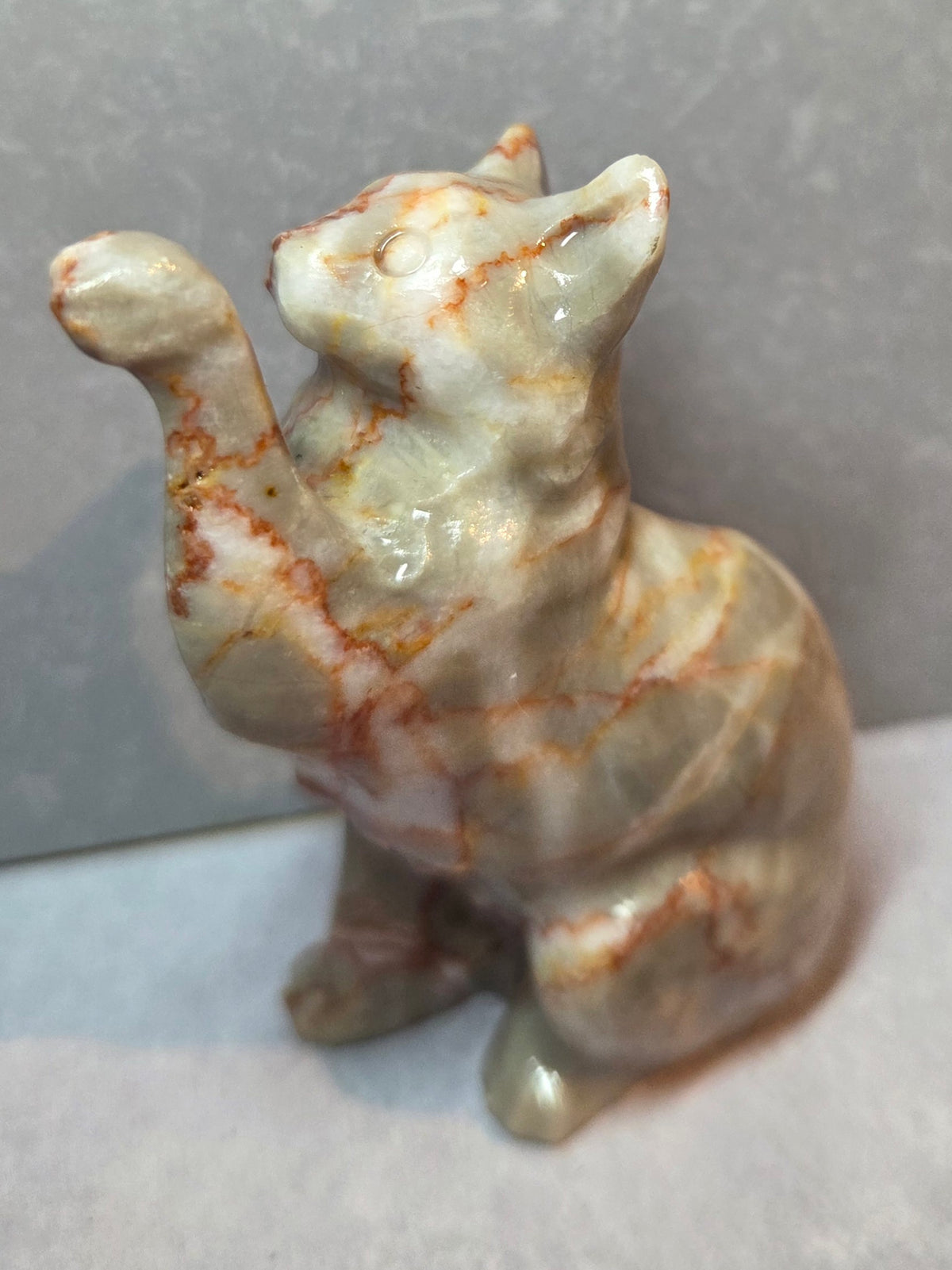 Natural Red Network Jasper Cat Carving
