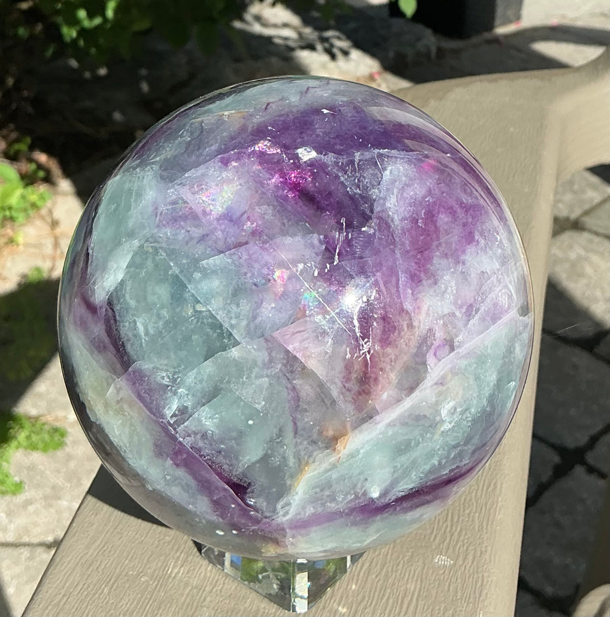 Huge Natural Fluorite Sphere 110mm-Zig-Zag Cubic Patterns, Rainbows!