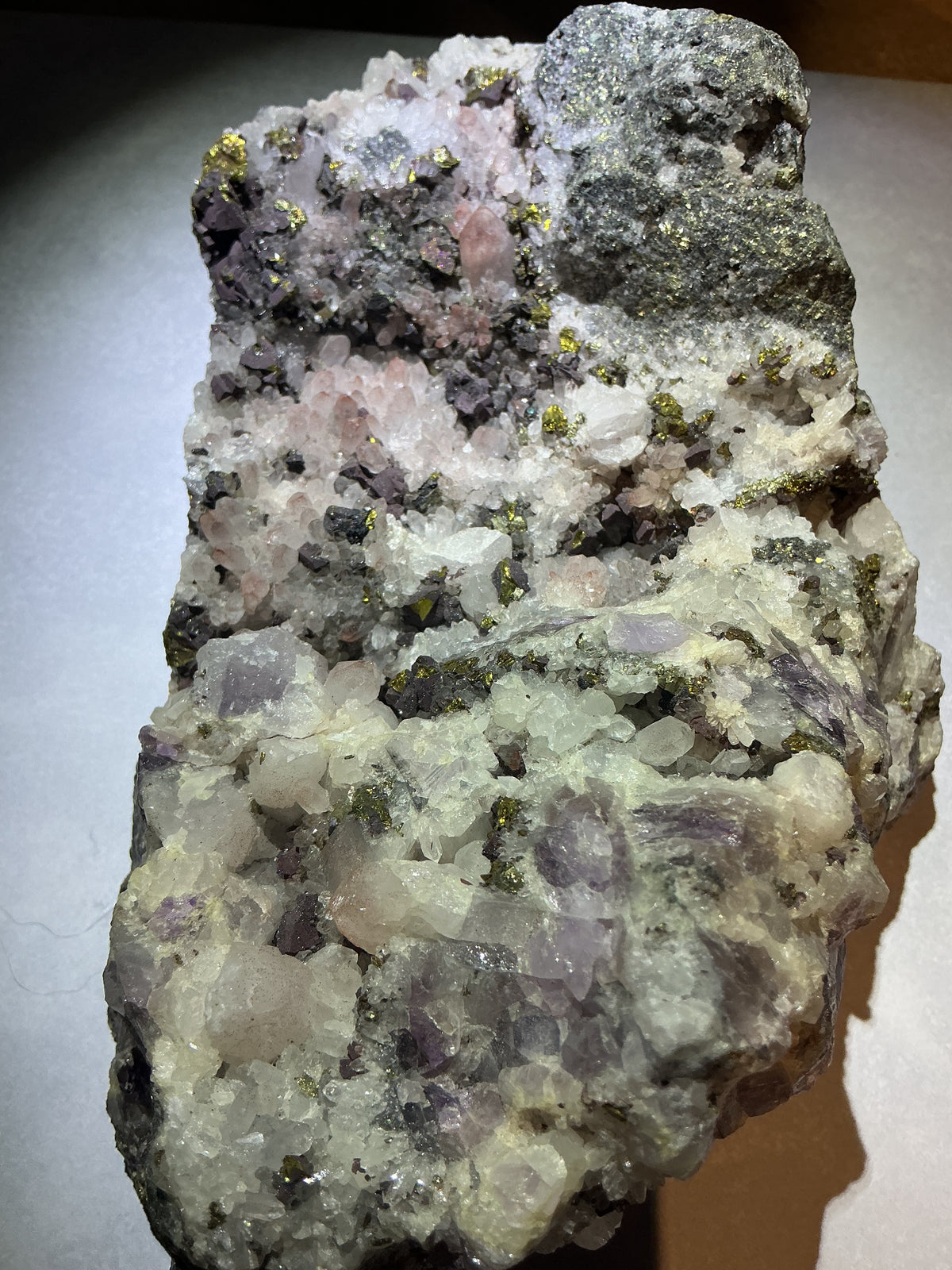 Rare Natural Multi-Mineral Specimen- Fluorite, Amethyst, Pyrite and Calcite Together!