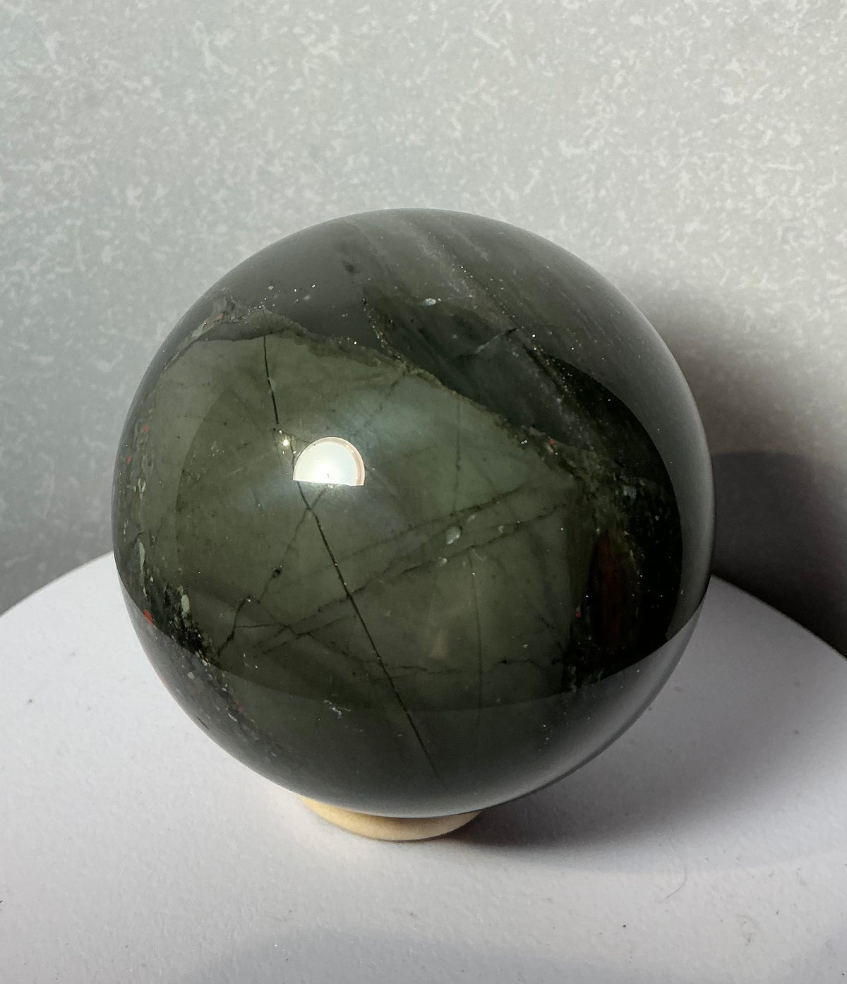 Unique African Bloodstone 68mm Sphere with Pyrite Inclusions