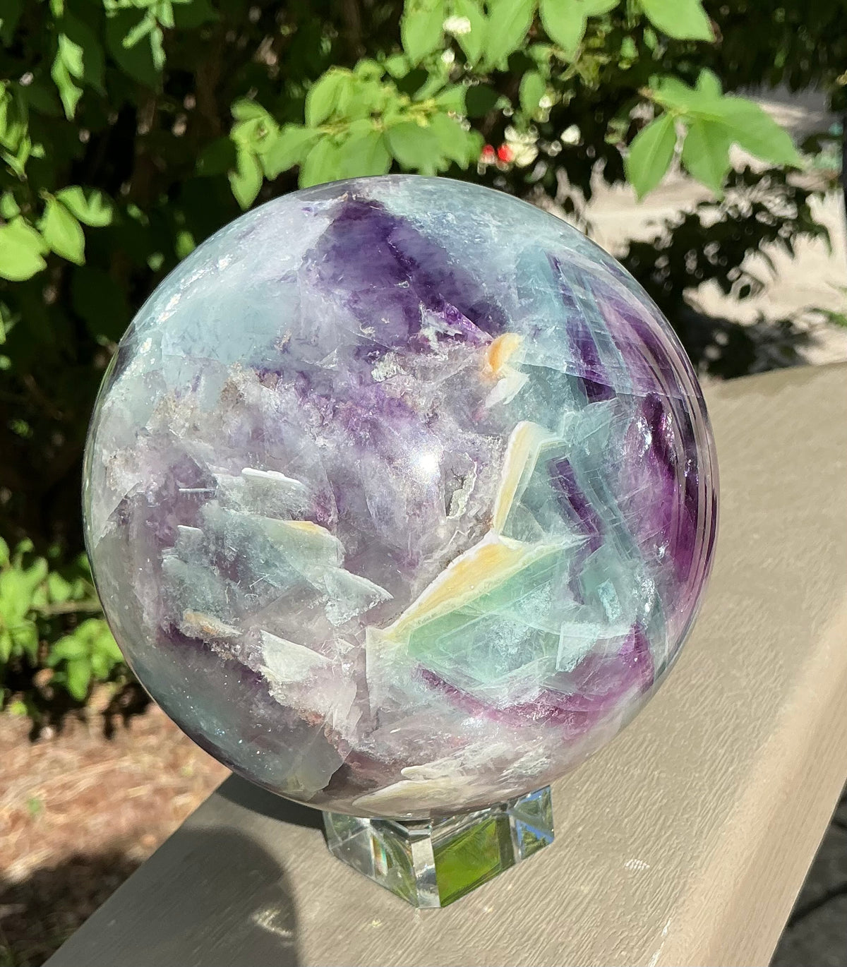 Huge Natural Fluorite Sphere 110mm-Zig-Zag Cubic Patterns, Rainbows!