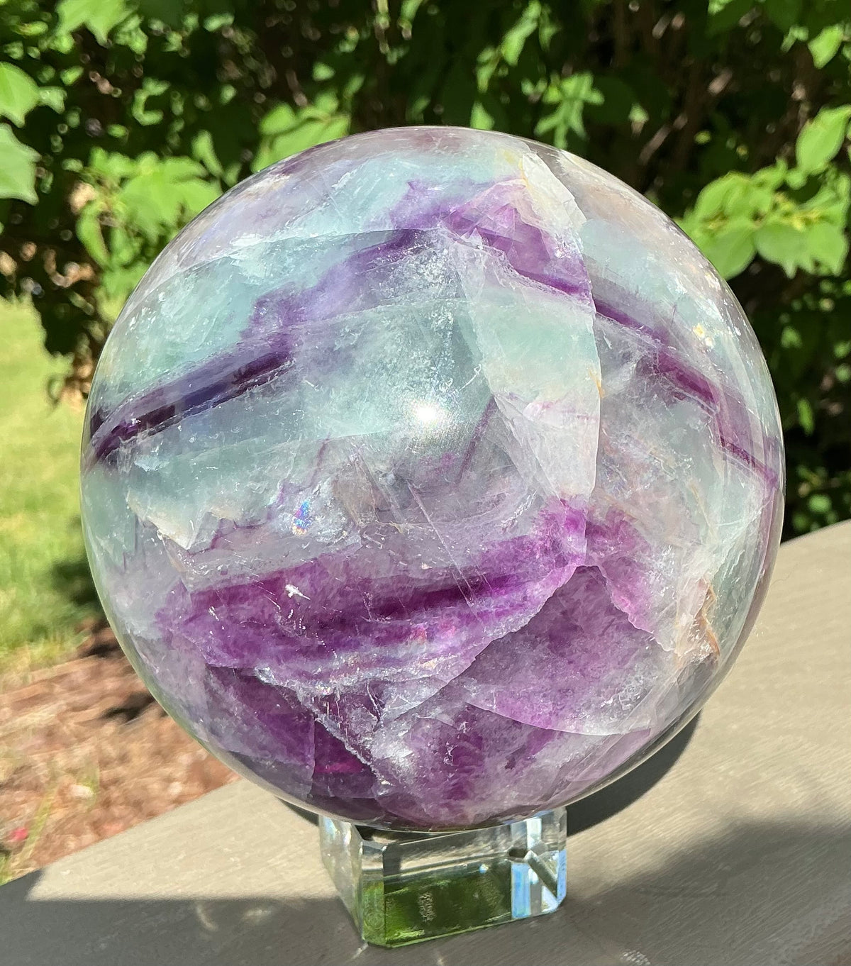 Huge Natural Fluorite Sphere 110mm-Zig-Zag Cubic Patterns, Rainbows!