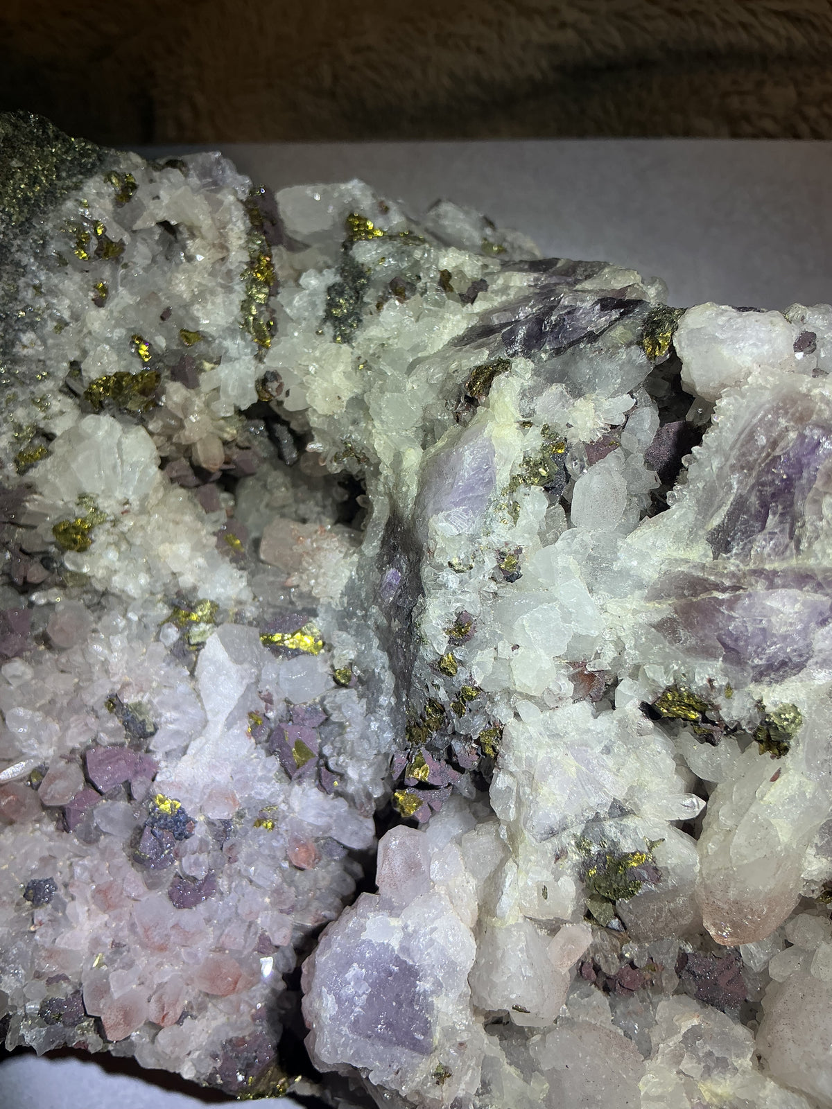 Rare Natural Multi-Mineral Specimen- Fluorite, Amethyst, Pyrite and Calcite Together!