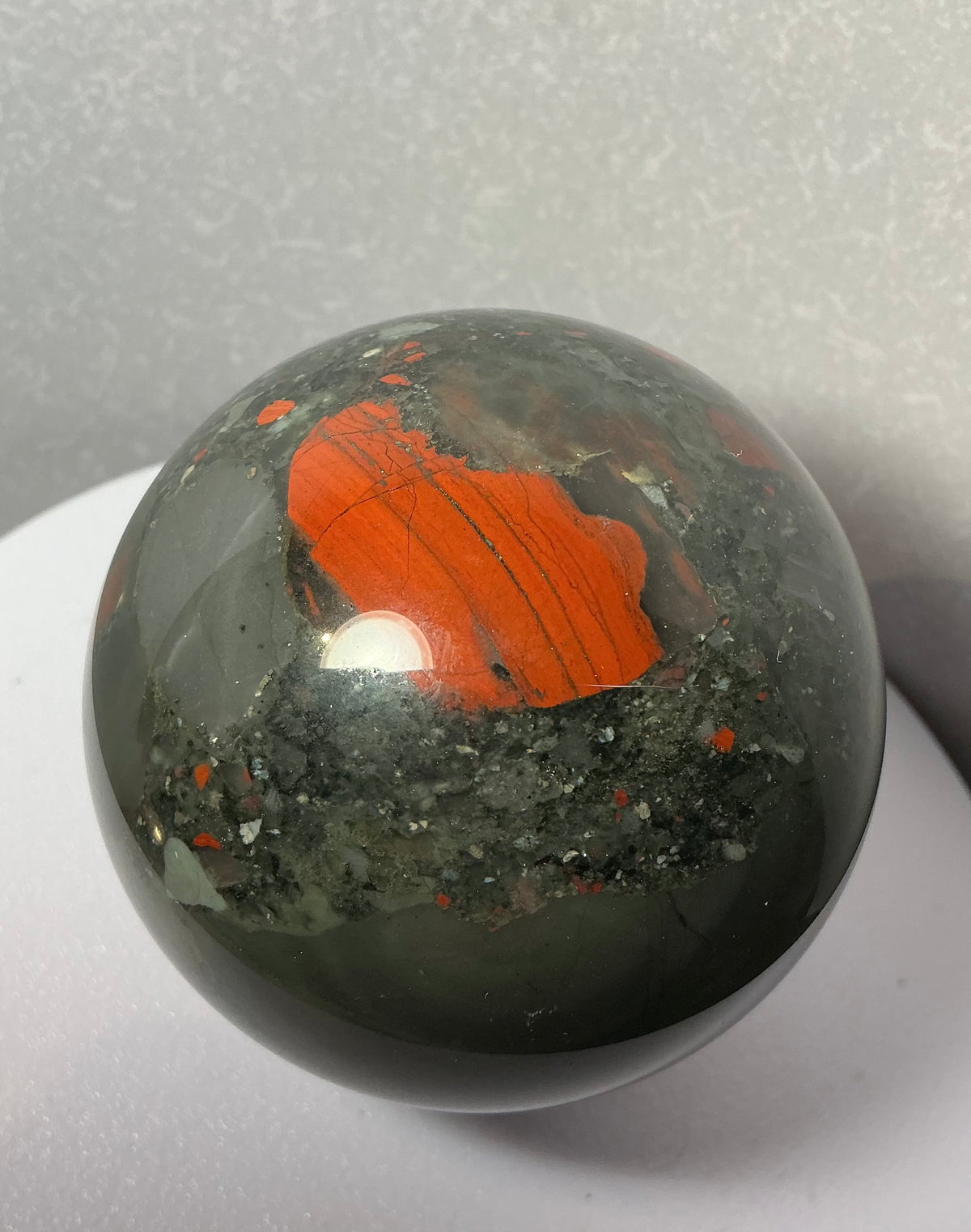 Unique African Bloodstone 68mm Sphere with Pyrite Inclusions