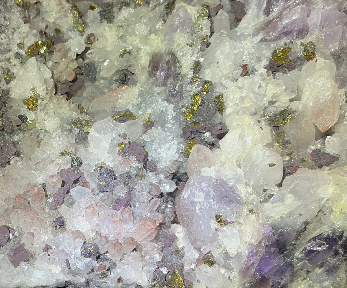 Rare Natural Multi-Mineral Specimen- Fluorite, Amethyst, Pyrite and Calcite Together!