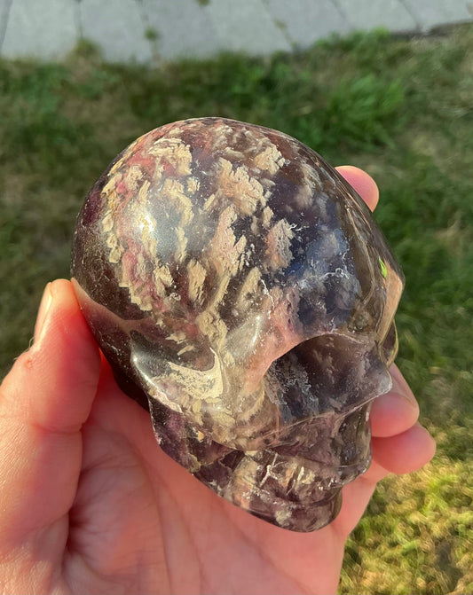 Rare Dark Purple Fluorite Skull with Rainbow Flashes and Natural Inclusions