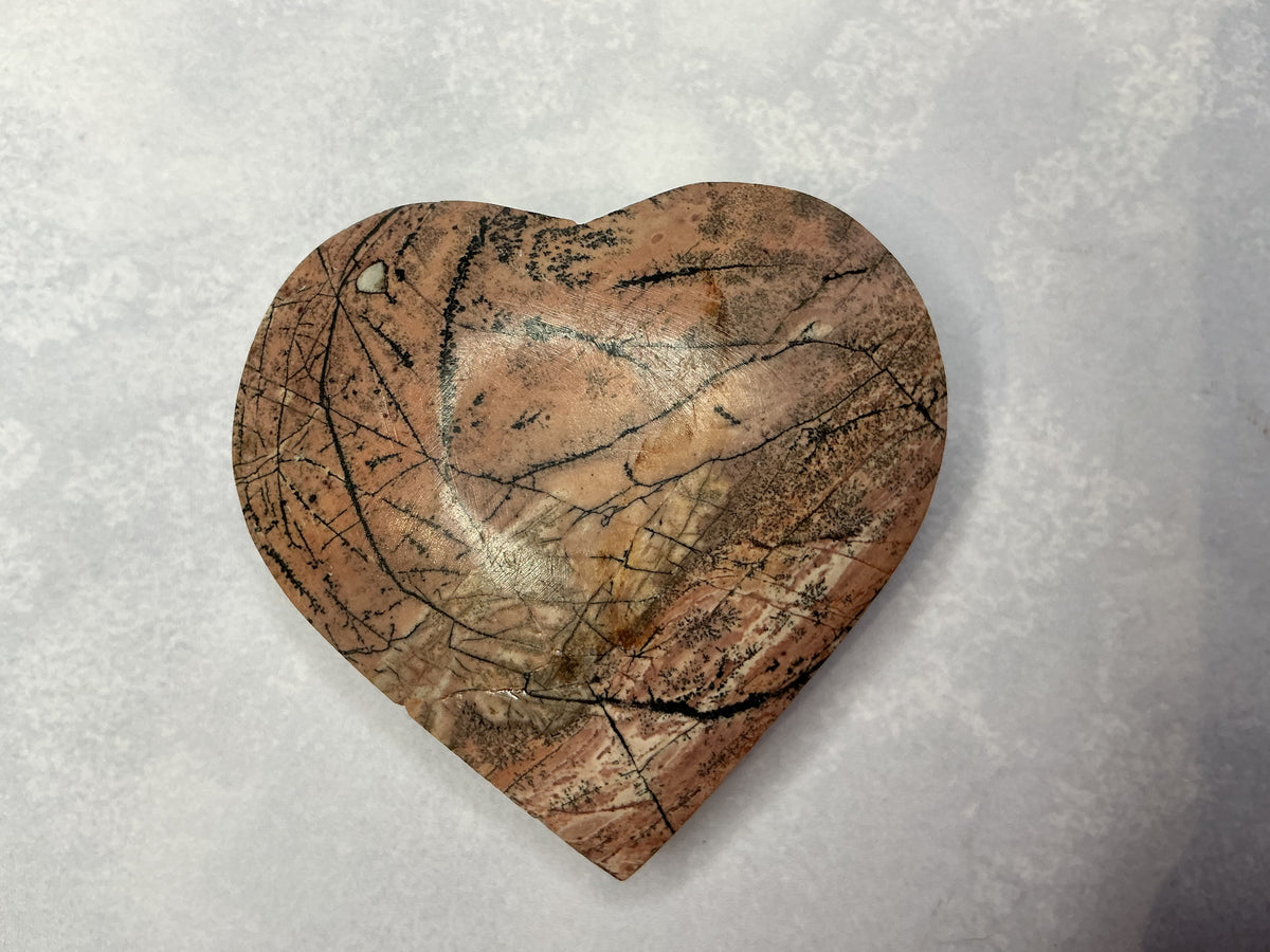 Natural Pink Picture Jasper Heart Carving