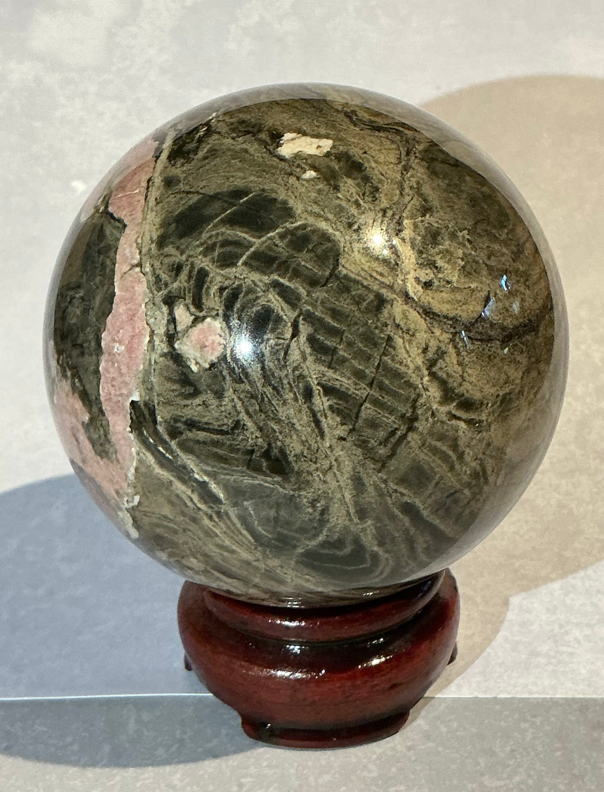 XL 78mm Natural Rhodonite Sphere- One of a Kind!