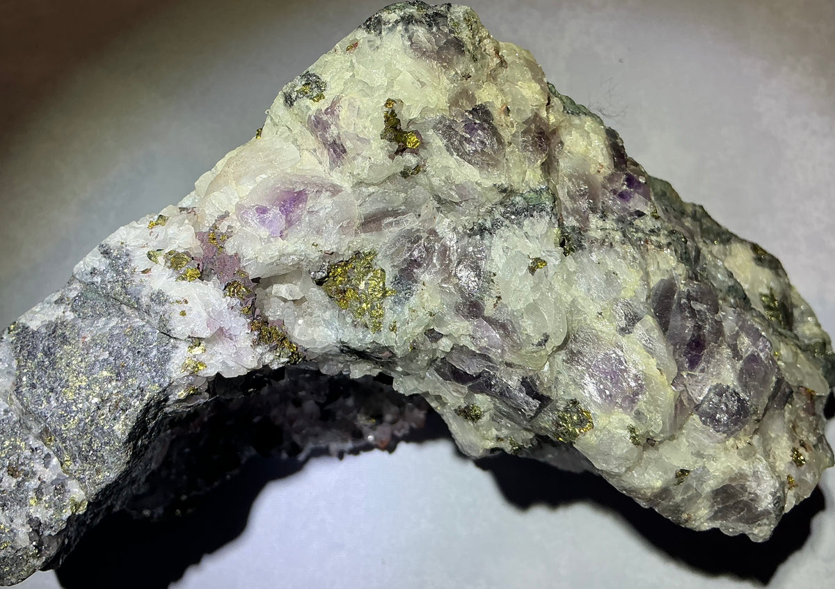 Rare Natural Multi-Mineral Specimen- Fluorite, Amethyst, Pyrite and Calcite Together!
