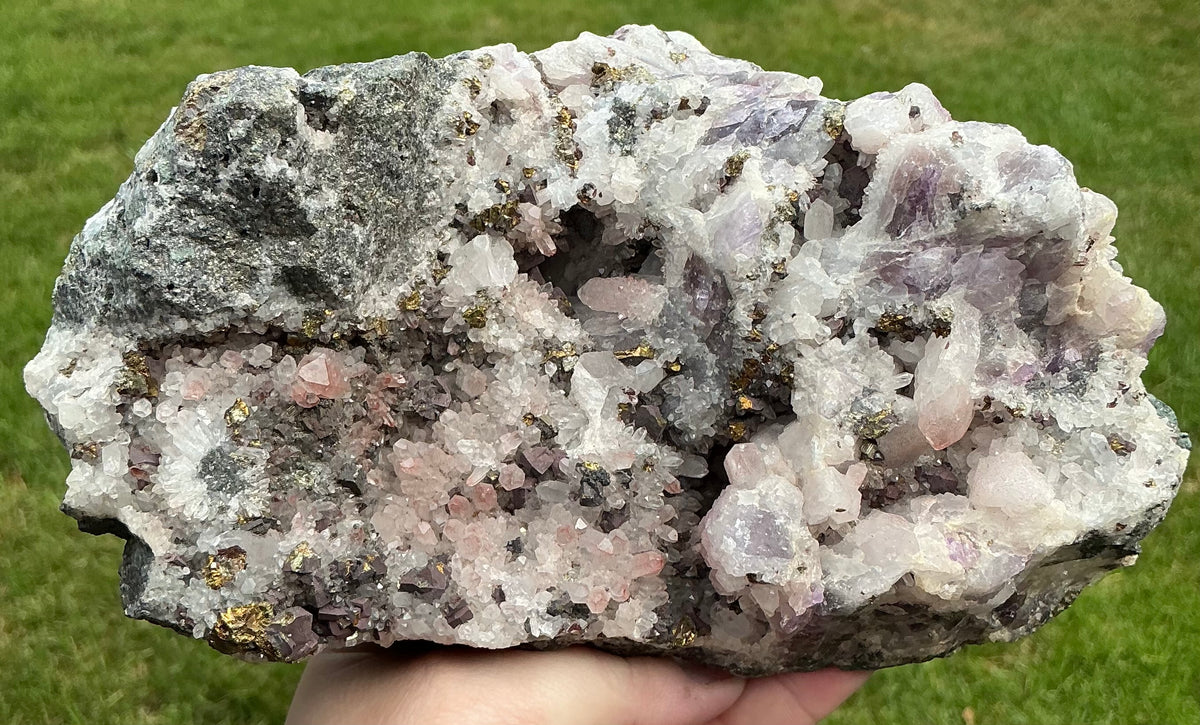 Rare Natural Multi-Mineral Specimen- Fluorite, Amethyst, Pyrite and Calcite Together!