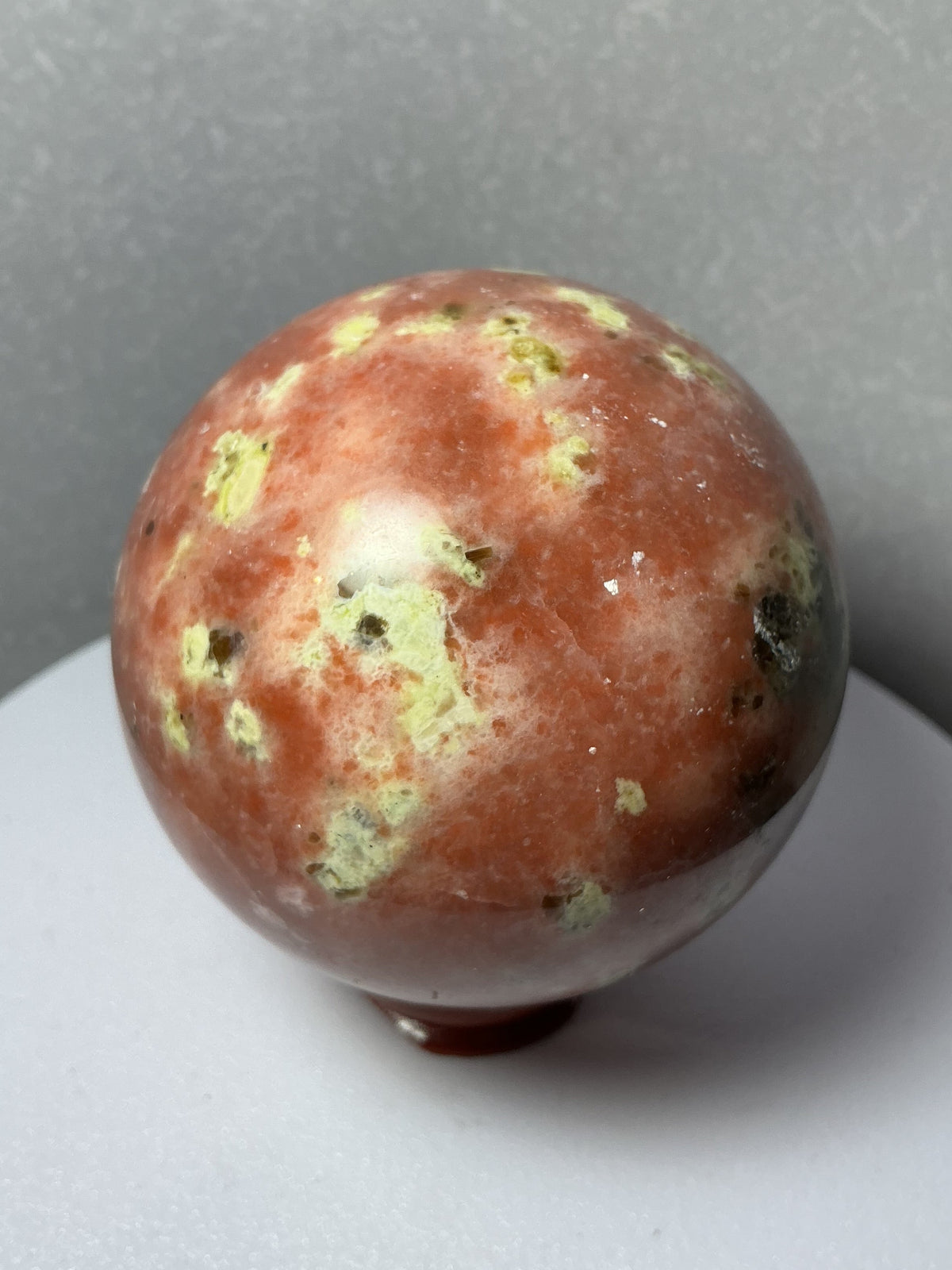 Rare Natural Pink Peach Blossom Tourmaline Sphere with Silvery Inclusions- 64mm