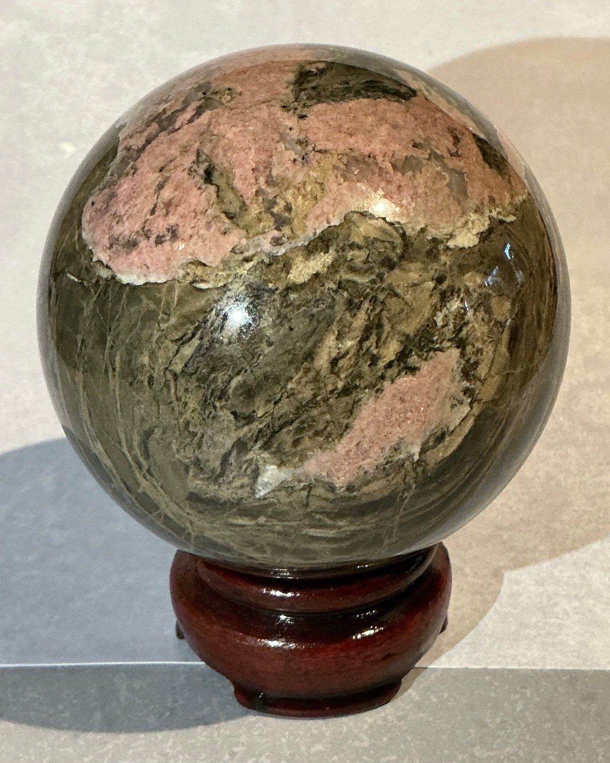 XL 78mm Natural Rhodonite Sphere- One of a Kind!
