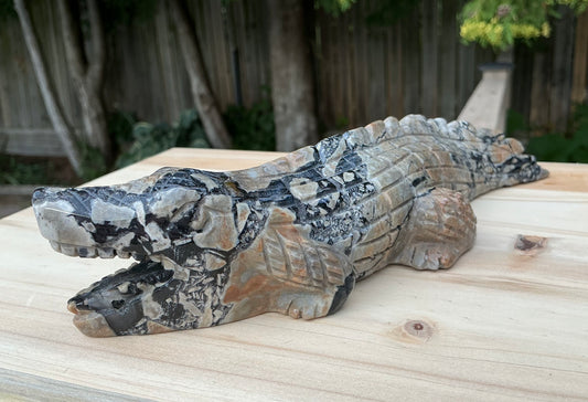 Natural Volcano Agate Crocodile/Alligator Carving