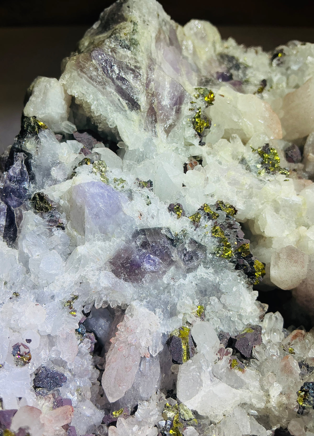 Rare Natural Multi-Mineral Specimen- Fluorite, Amethyst, Pyrite and Calcite Together!