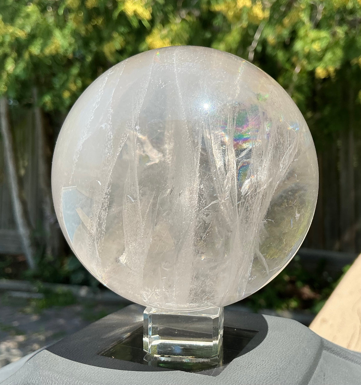 Natural Large Clear Quartz Sphere- Phantom Bands and Rainbows!