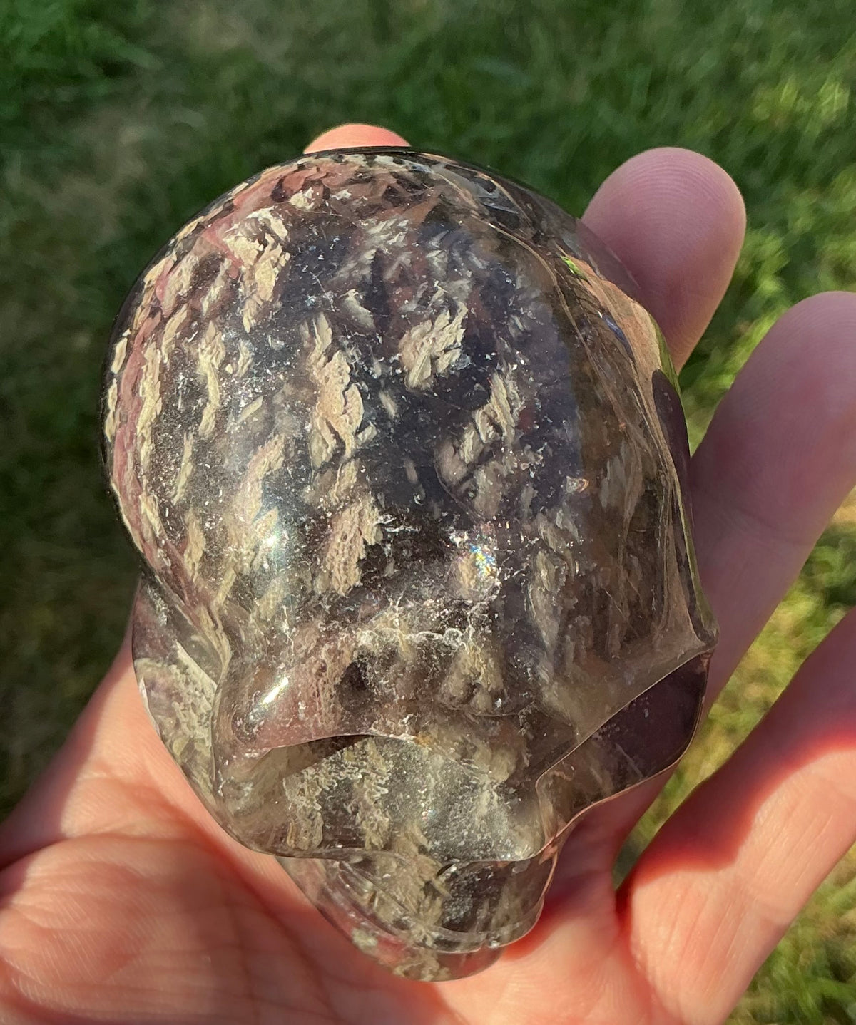 Rare Dark Purple Fluorite Skull with Rainbow Flashes and Natural Inclusions