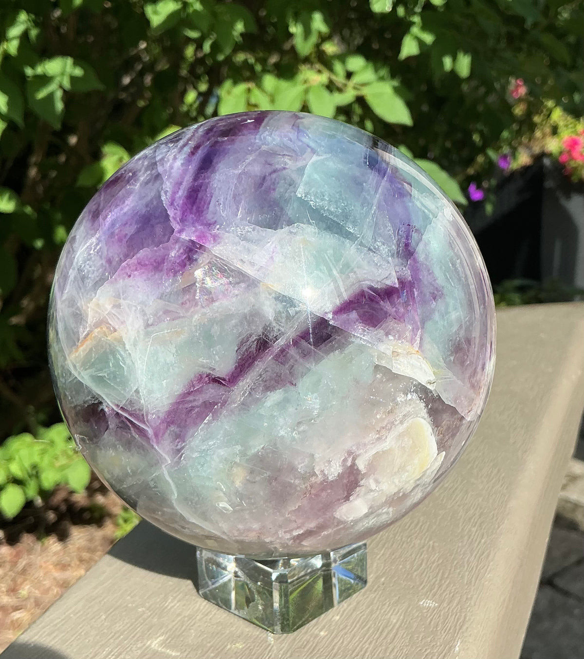 Huge Natural Fluorite Sphere 110mm-Zig-Zag Cubic Patterns, Rainbows!