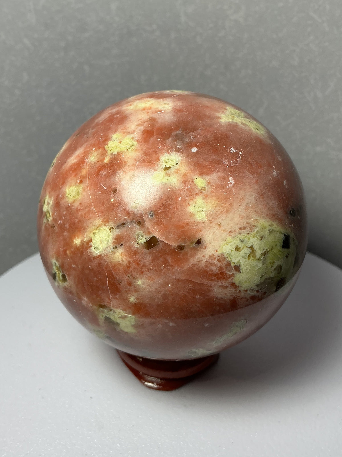 Rare Natural Pink Peach Blossom Tourmaline Sphere with Silvery Inclusions- 64mm