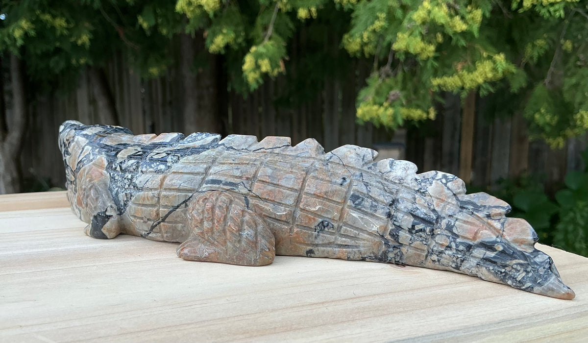 Natural Volcano Agate Crocodile/Alligator Carving