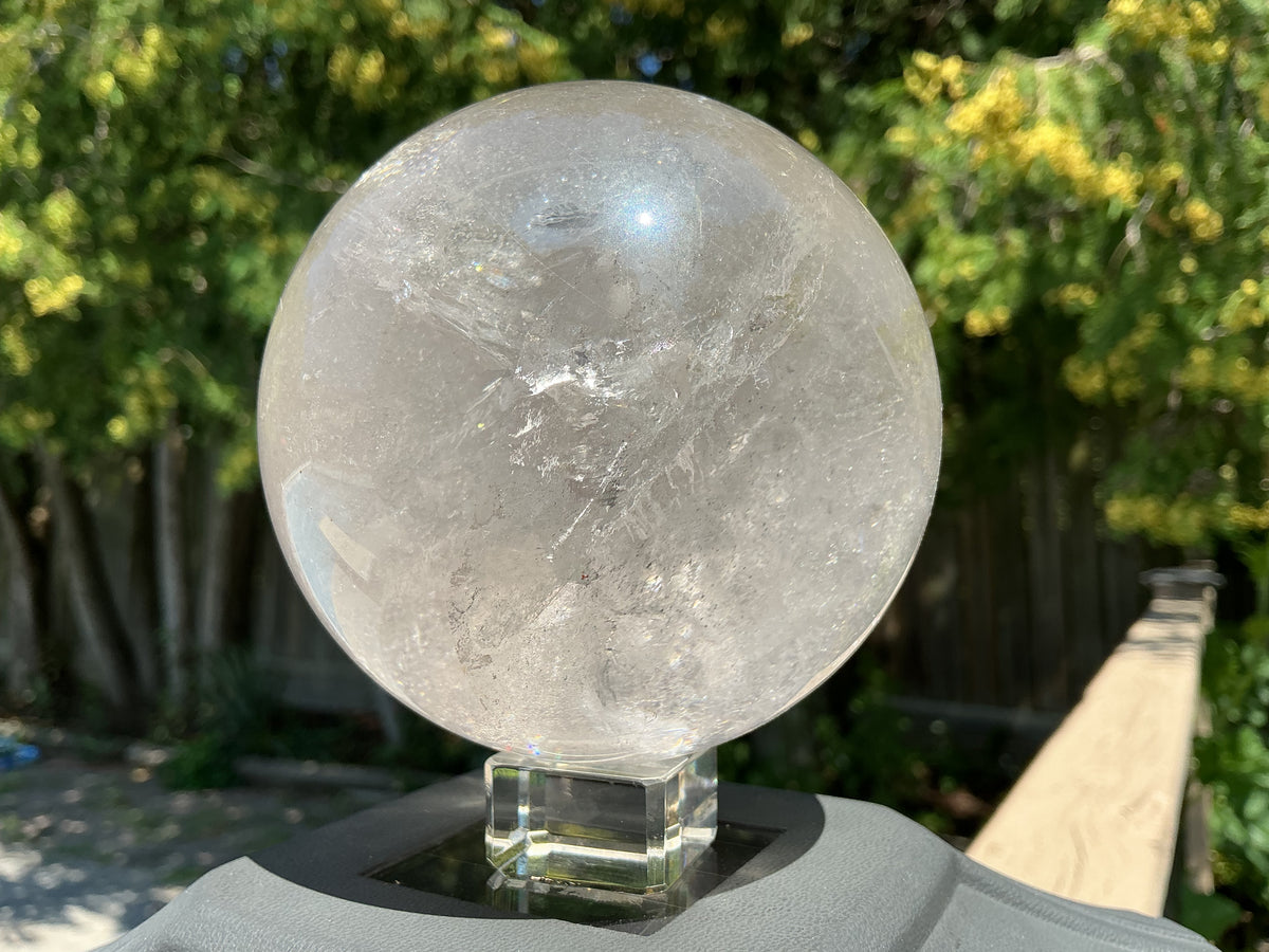 Natural Large Clear Quartz Sphere- Phantom Bands and Rainbows!