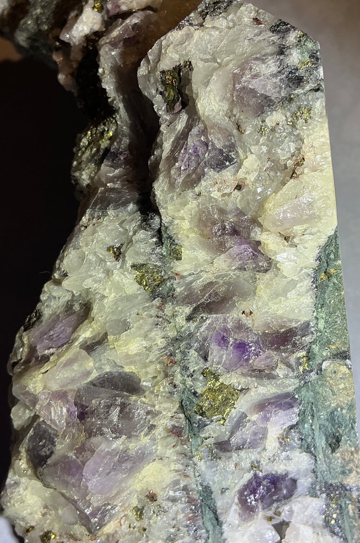 Rare Natural Multi-Mineral Specimen- Fluorite, Amethyst, Pyrite and Calcite Together!