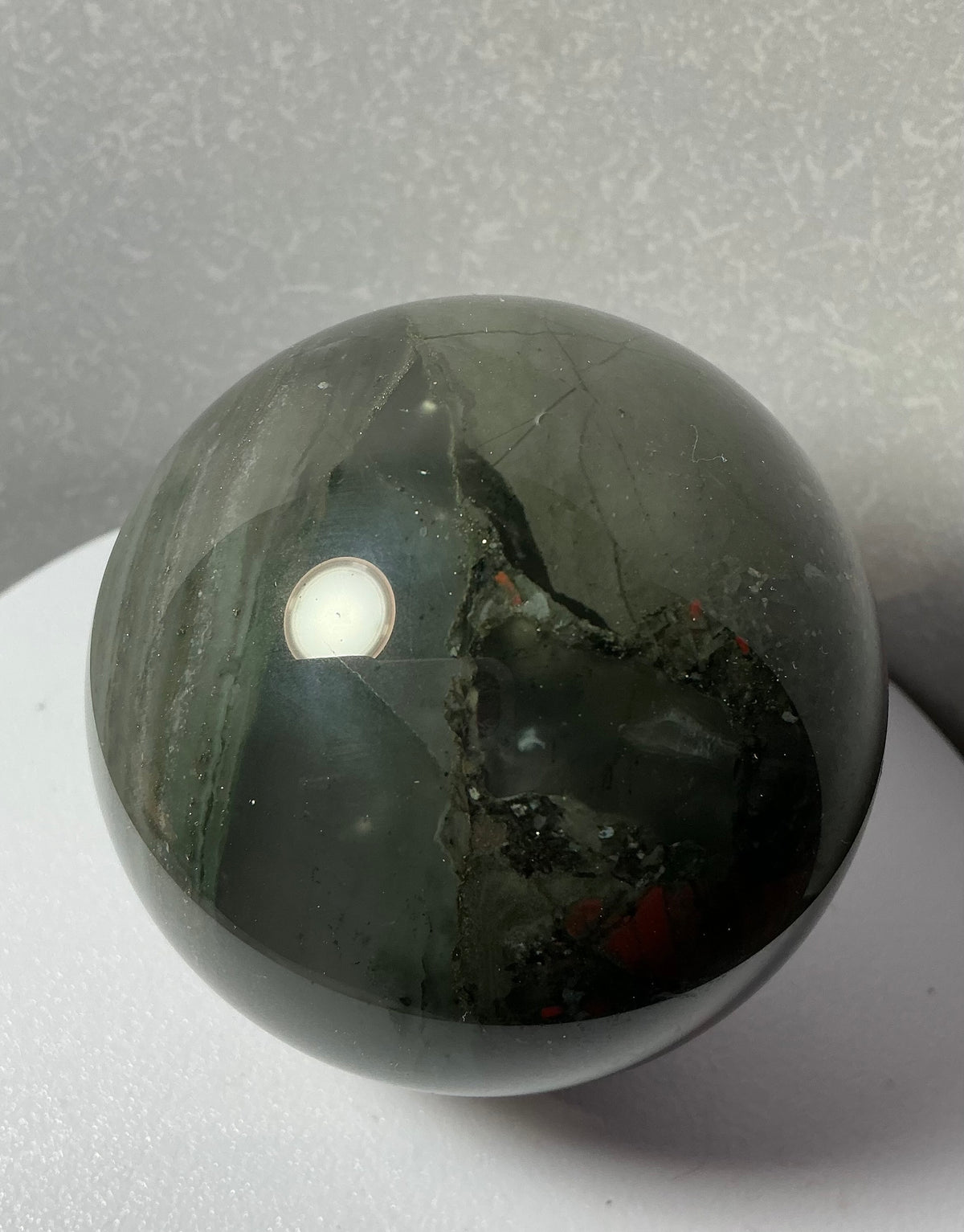 Unique African Bloodstone 68mm Sphere with Pyrite Inclusions