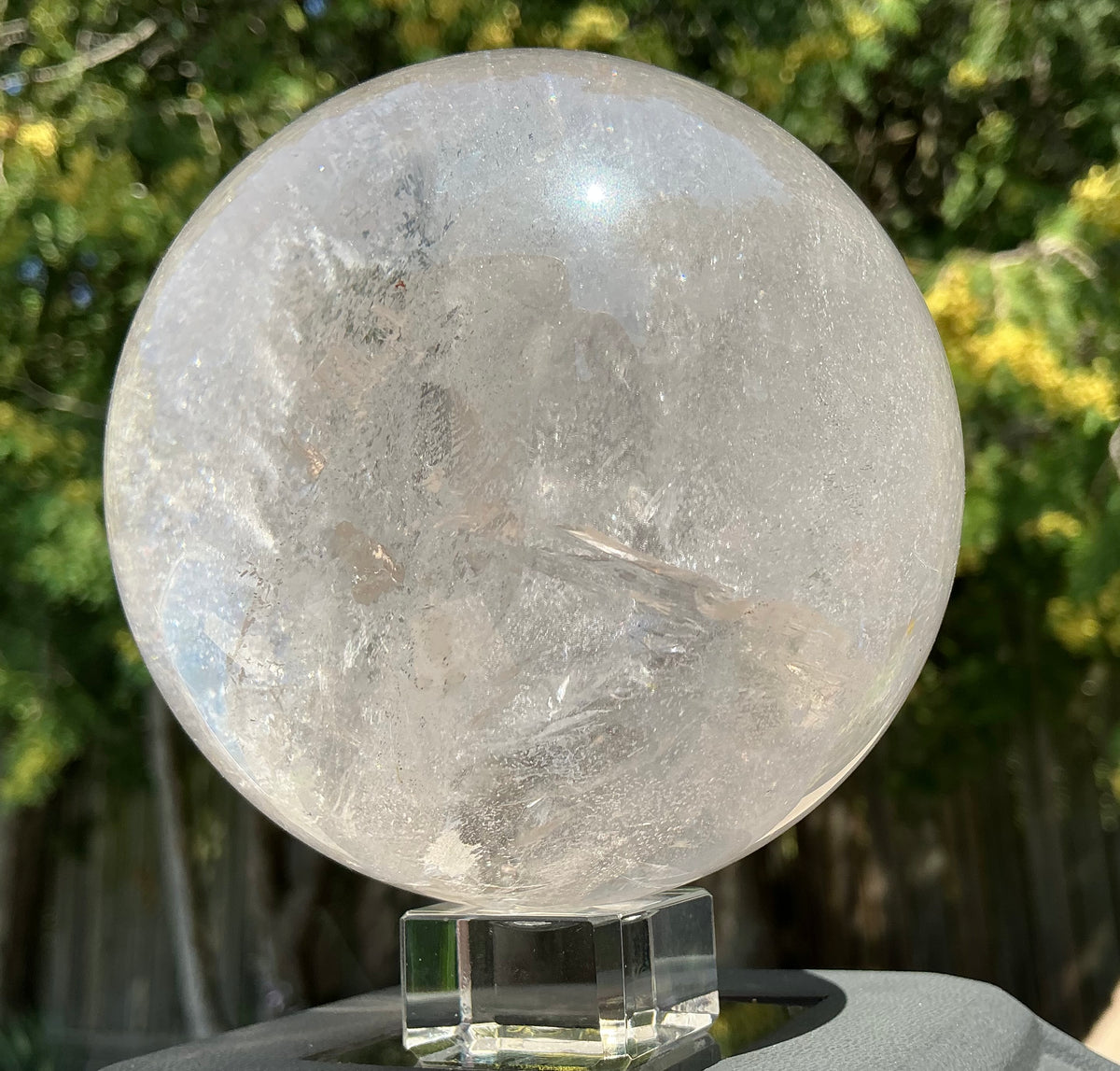 Natural Large Clear Quartz Sphere- Phantom Bands and Rainbows!