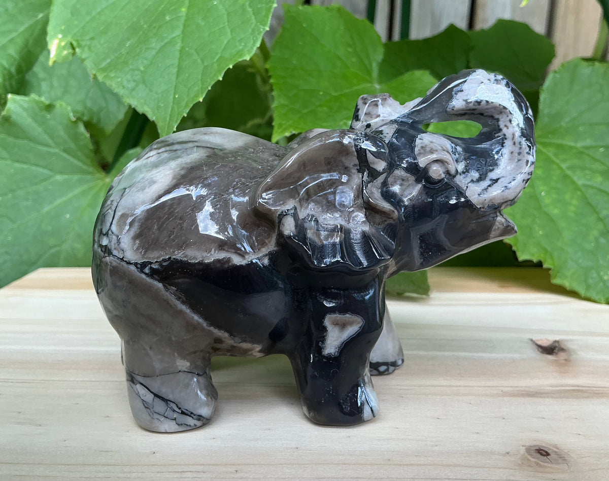 Natural Volcano Agate Elephant Carving