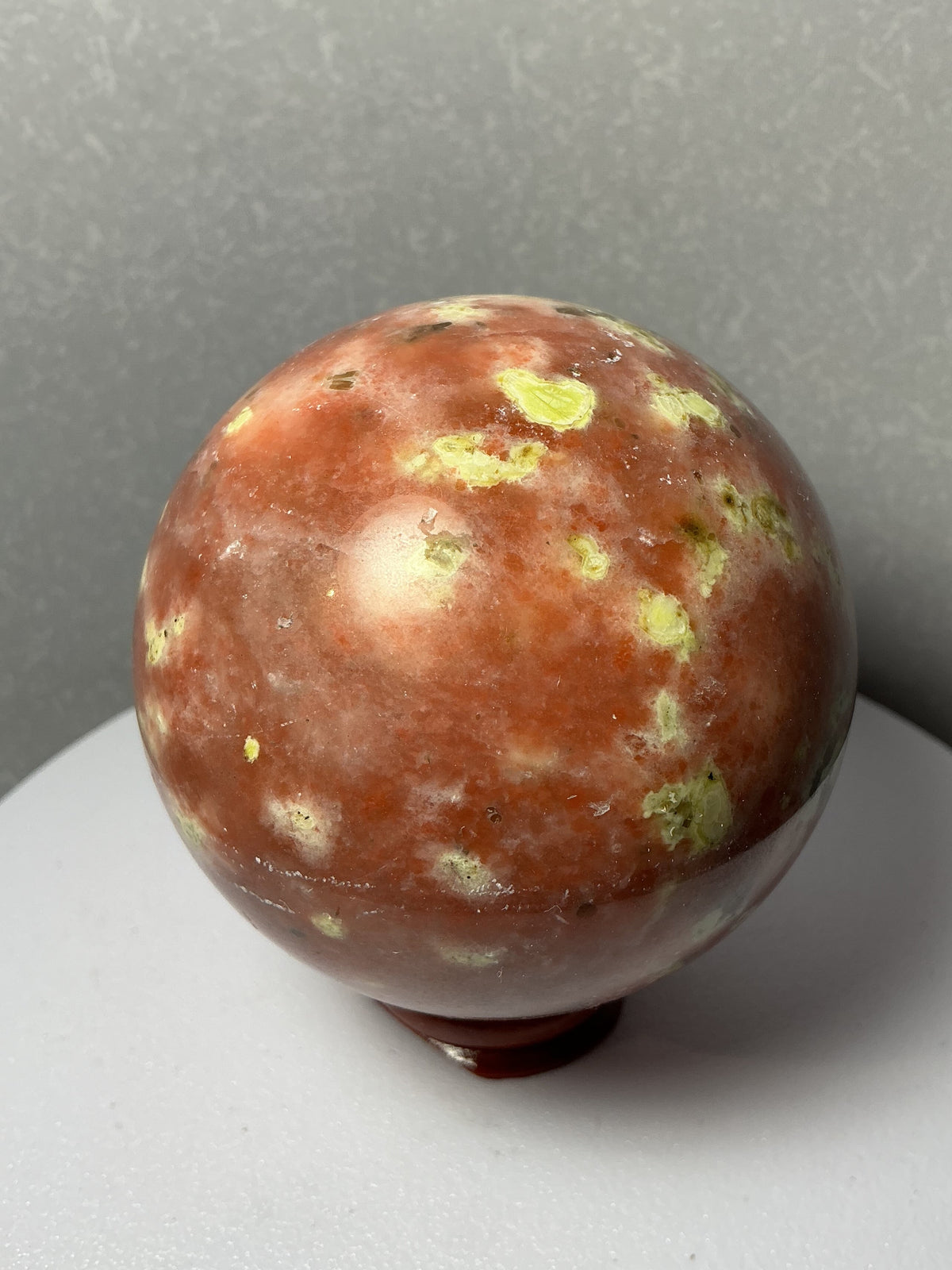 Rare Natural Pink Peach Blossom Tourmaline Sphere with Silvery Inclusions- 64mm