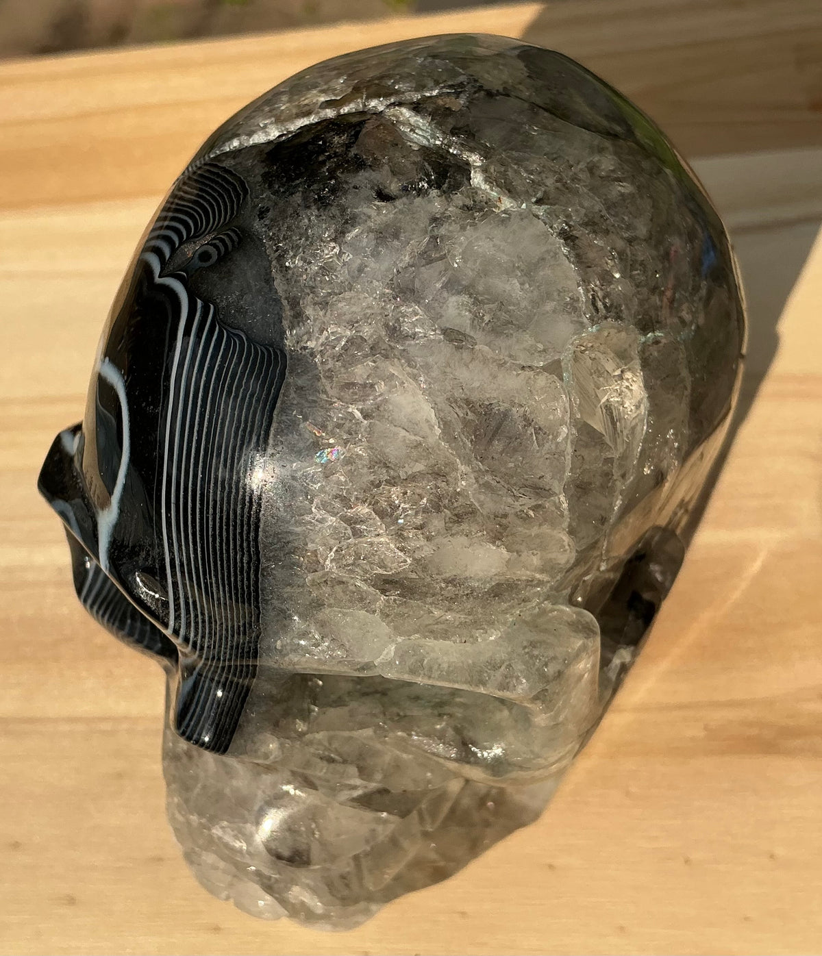 Unique Black Banded Agate Skull 1.5 lbs