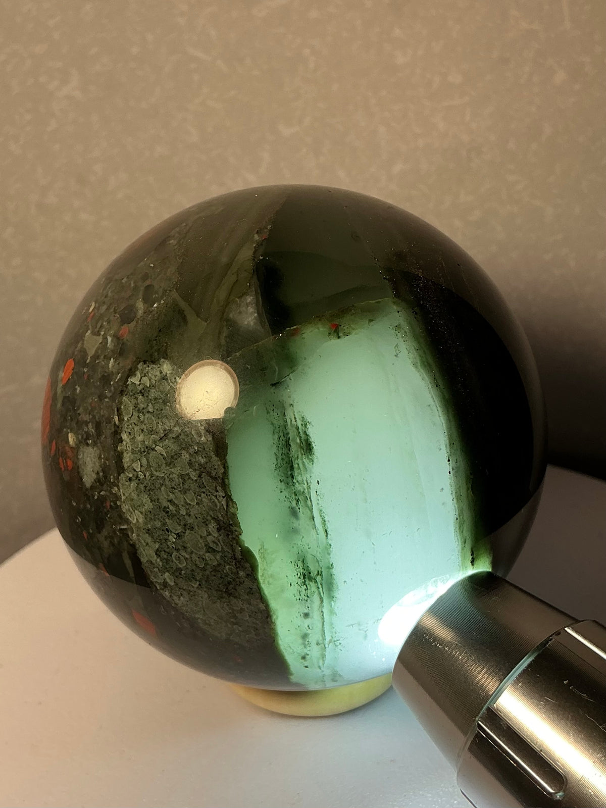 Unique African Bloodstone 68mm Sphere with Pyrite Inclusions