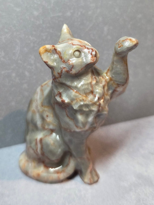 Natural Red Network Jasper Cat Carving