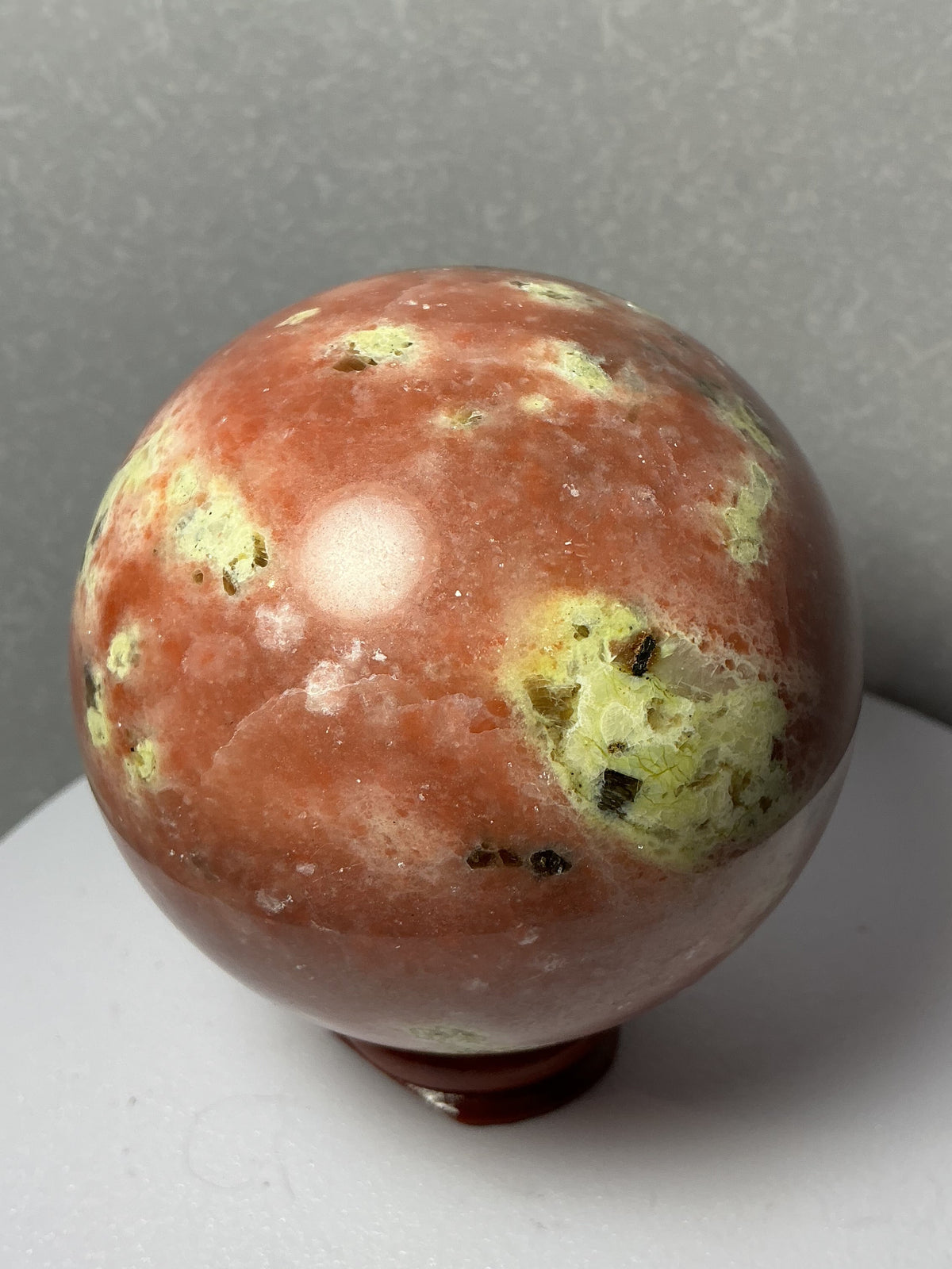 Rare Natural Pink Peach Blossom Tourmaline Sphere with Silvery Inclusions- 64mm