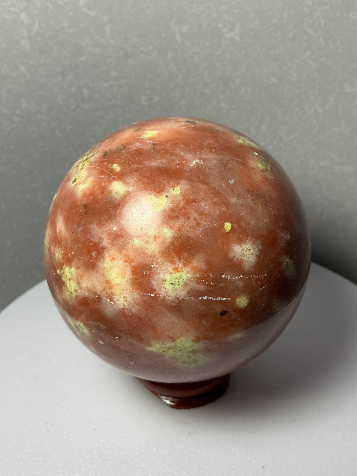 Rare Natural Pink Peach Blossom Tourmaline Sphere with Silvery Inclusions- 64mm