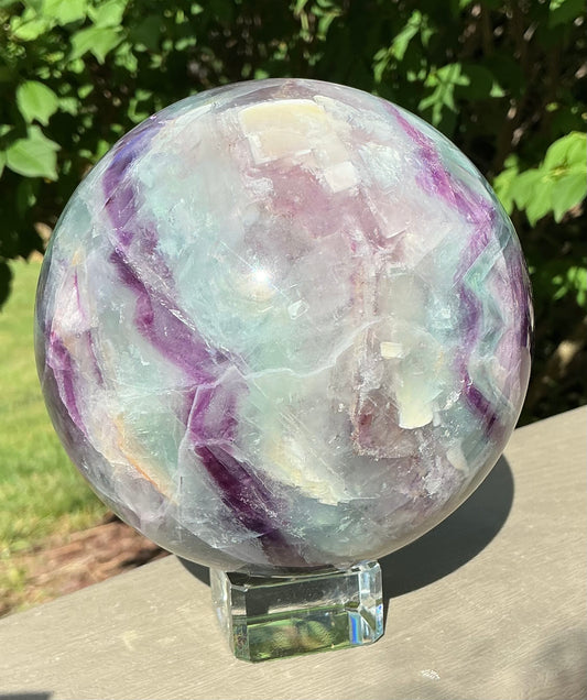 Huge Natural Fluorite Sphere 110mm-Zig-Zag Cubic Patterns, Rainbows!