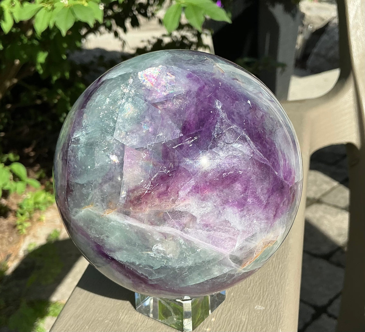 Huge Natural Fluorite Sphere 110mm-Zig-Zag Cubic Patterns, Rainbows!